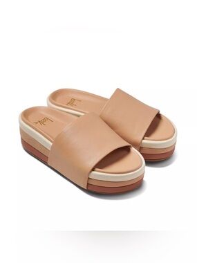 Beek Albatross Stripe Leather Platform Slide Sandals - Beach - Size 8